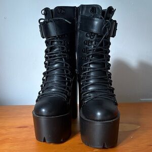 Platform Lace-Up Combat Boots - Black